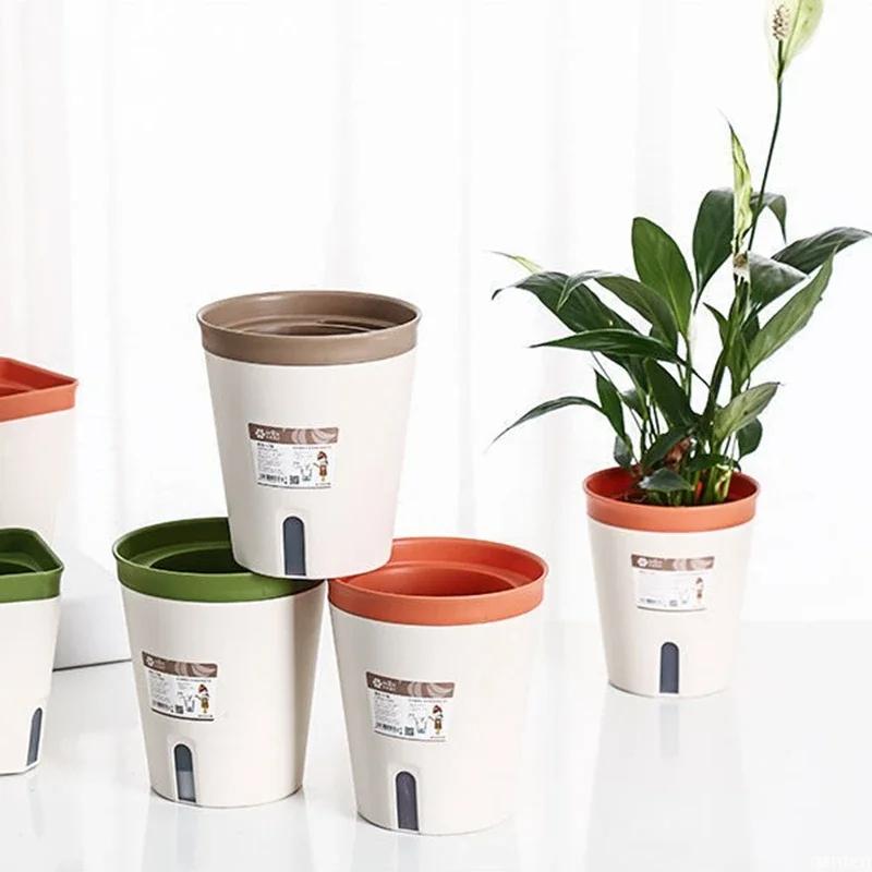 Двухслойный самополивающийся гидропонный цветочный горшок Пластиковый ленивый автоматический водопоглощающий горшок для растений Горшечные кашпо Офис Дом