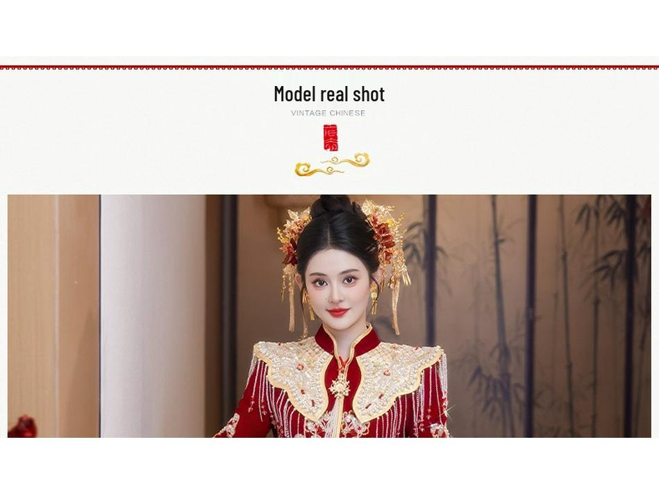 2025 Plus Size Xiuhe Dress with Phoenix Crown & Xiapei - Chinese Wedding Toasting Gown