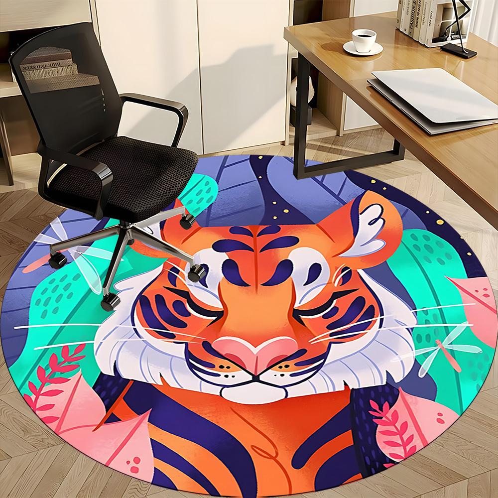 1pc Tiger Nature Office Round Area Rug,  Mat Suitable For Office, Under Office Chairs Bedroom Living Room Home Decor, Room Deco