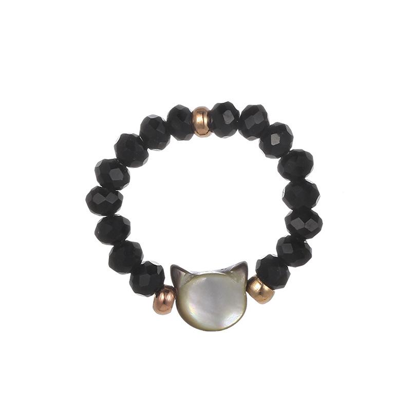 Кольца из натурального лунного камня и обсидиана, минималистское кольцо ручной работы, симпатичное черное белое кольцо с кошкой, женские аксессуары для вечеринок, ювелирные изделия