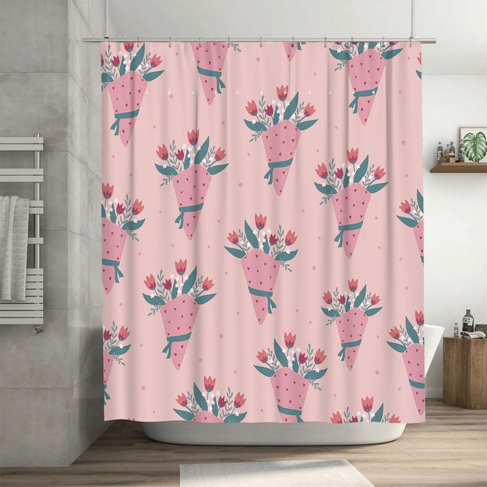 Elegant Pink Shower Curtain With Love Blossoms Decor Cute Bathroom Liner For Girl'S Room Size 72X84 Inches (Large) |