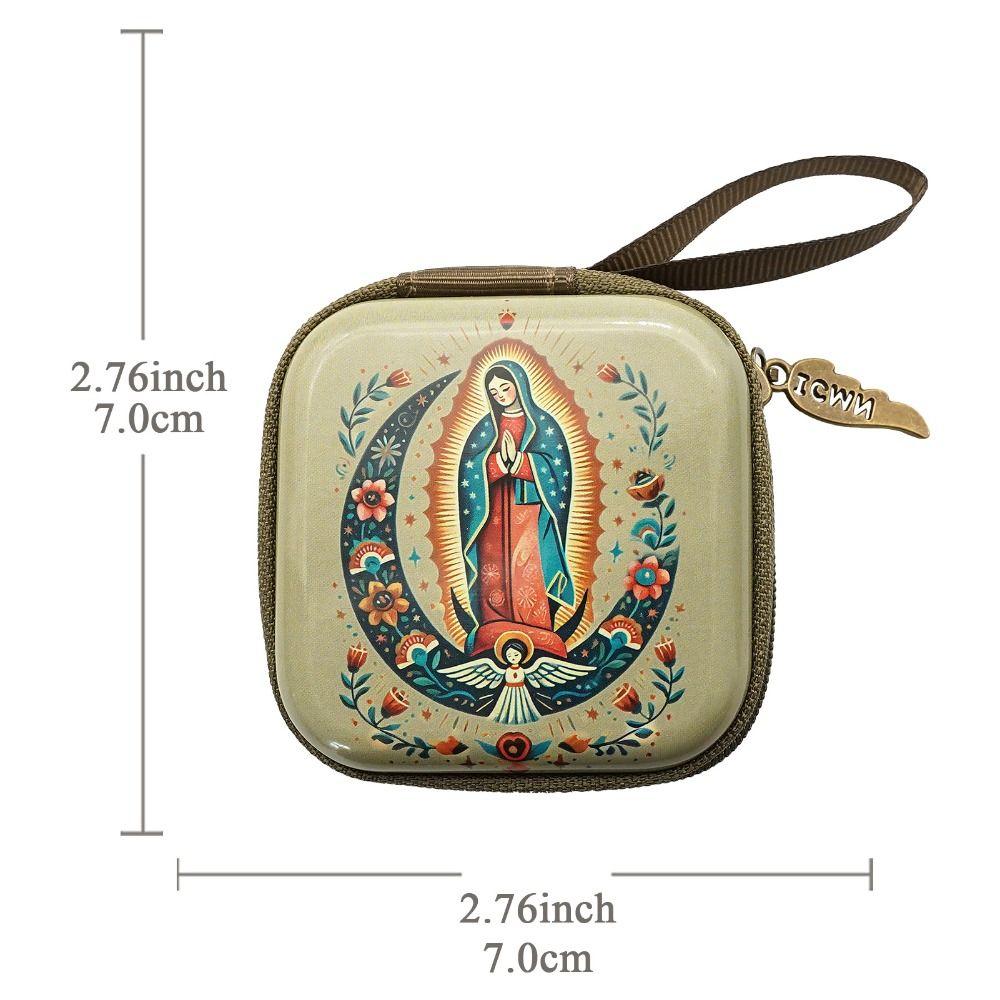 Virgin Mary Jewelry Box Zippered Christian Gift Portable Prayer Rosary Storage Bag Devotees