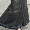 Women Skirt A-line Big Swing Denim Retro Pockets Patchwork Solid Color High Waist Button Zipper Closure Ankle Length Ripped Edge Lady Maxi Skirt