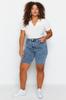Women's Style Plus Size Dark Blue High Waist Stretchy Skinny Shorts & Bermudas