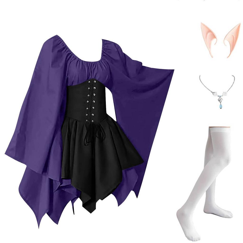 Women Fashion Long Sleeve Vintage Dress Cosplay Party Evening Night Formal Dress