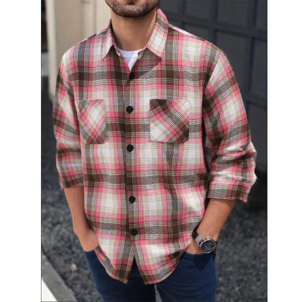 Мужская клетчатая рубашка-куртка с длинным рукавом на осень и зиму, однобортная, свободного кроя, кардиган