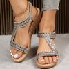 Женские сандалии на танкетке с кристаллами, новые летние туфли на плоской подошве, массивные тапочки, повседневная пляжная обувь, дизайнерская обувь, богемные шлепанцы для прогулок