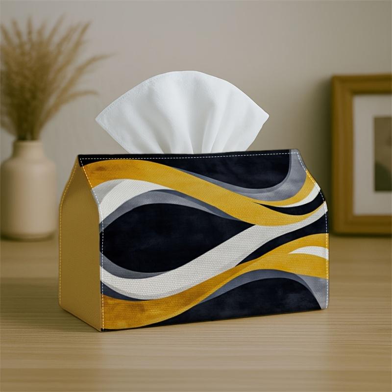 1pc Modern Abstract Contemporary Tissue Holder - Flowing Wave Design in Golden And Black, Sturdy Napkin Organizer for Vehicle, Kitchen, Dining Area, A