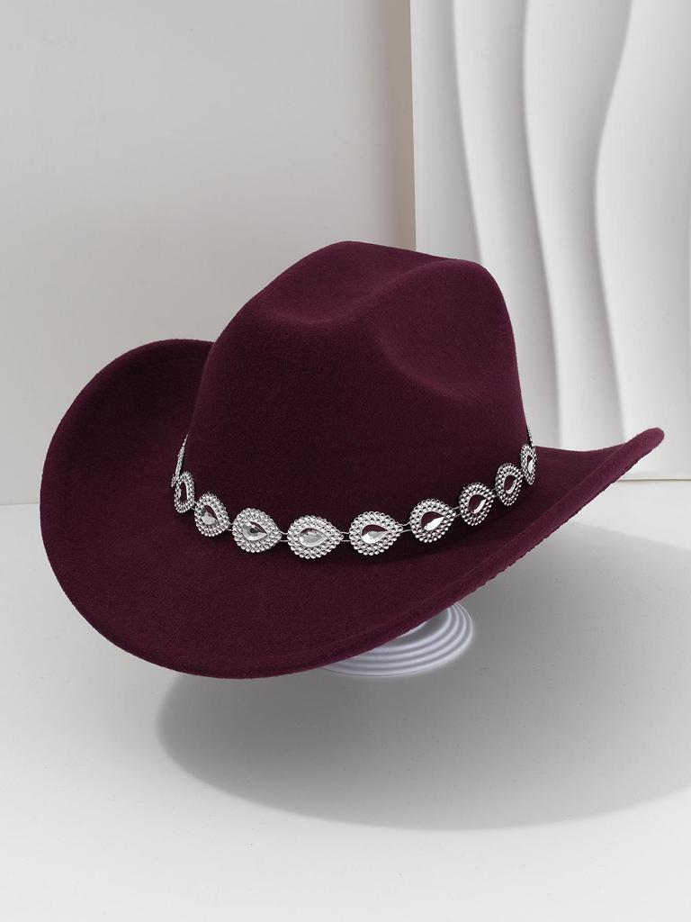 Women's Western Cowboy Hat with Teardrop Gem Embellishment - Vintage Jazz Party Hat.