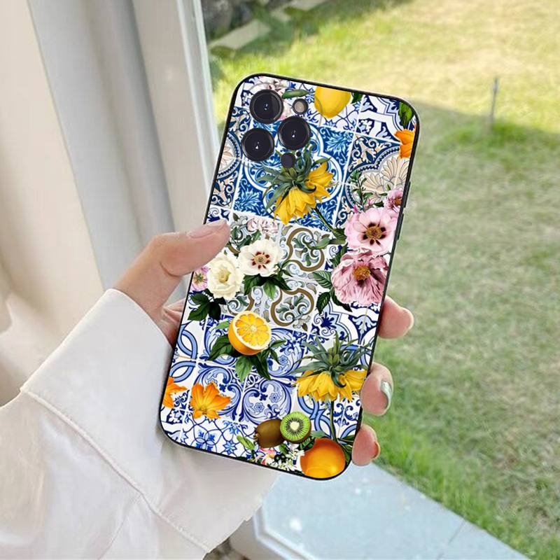 Mediterranean Lemon Phone Case For iPhone 6 7 8 Plus 11 12 13 14 Pro SE 2020 MAX Mini X XS XR Back Funda Cover