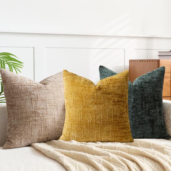Chenille Throw Pillow Cover Boho Cushion Cover with Hidden Zipper Textured