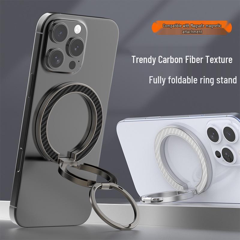 MagSafe Carbon Fiber Folding Magnetic Ring Phone Stand, 360° Rotating Alloy, Multi-functional and Universal.