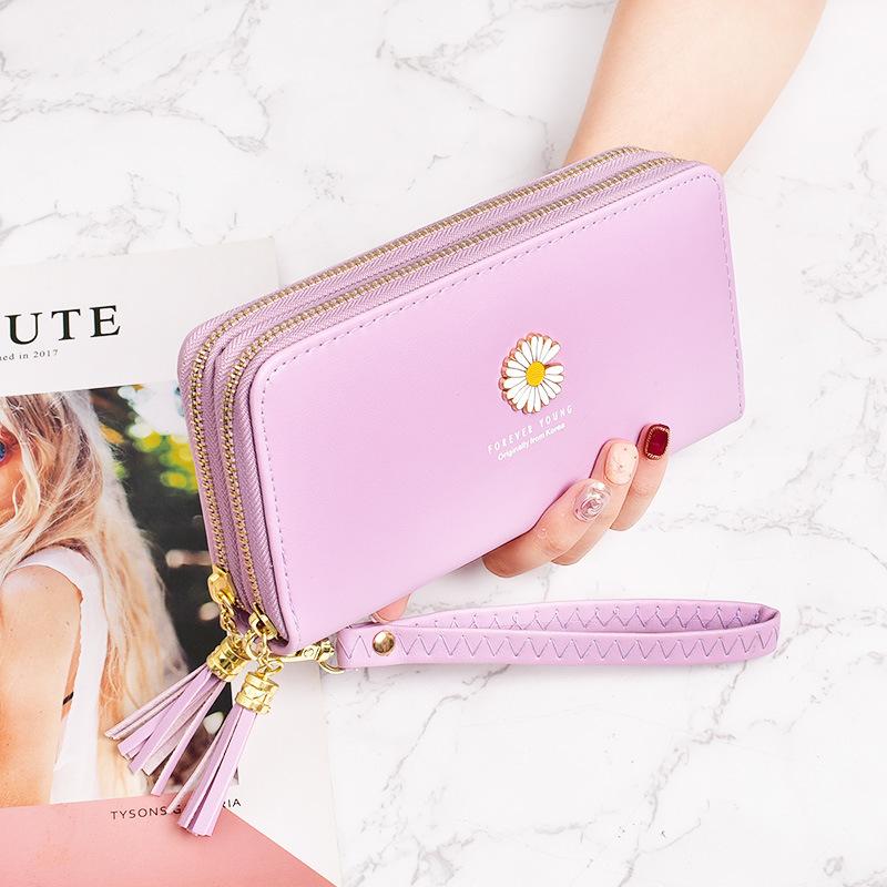Wallet Korean version for women, long and large capacity handbag, small daisy double-layer zipper simple phone bag