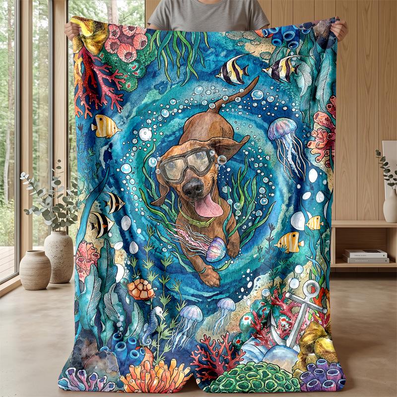 Underwater Adventure Dog 1 Theme blanket Lightweight Warm Flannel Blanket Decorative Throw Blanket for Home Decoration