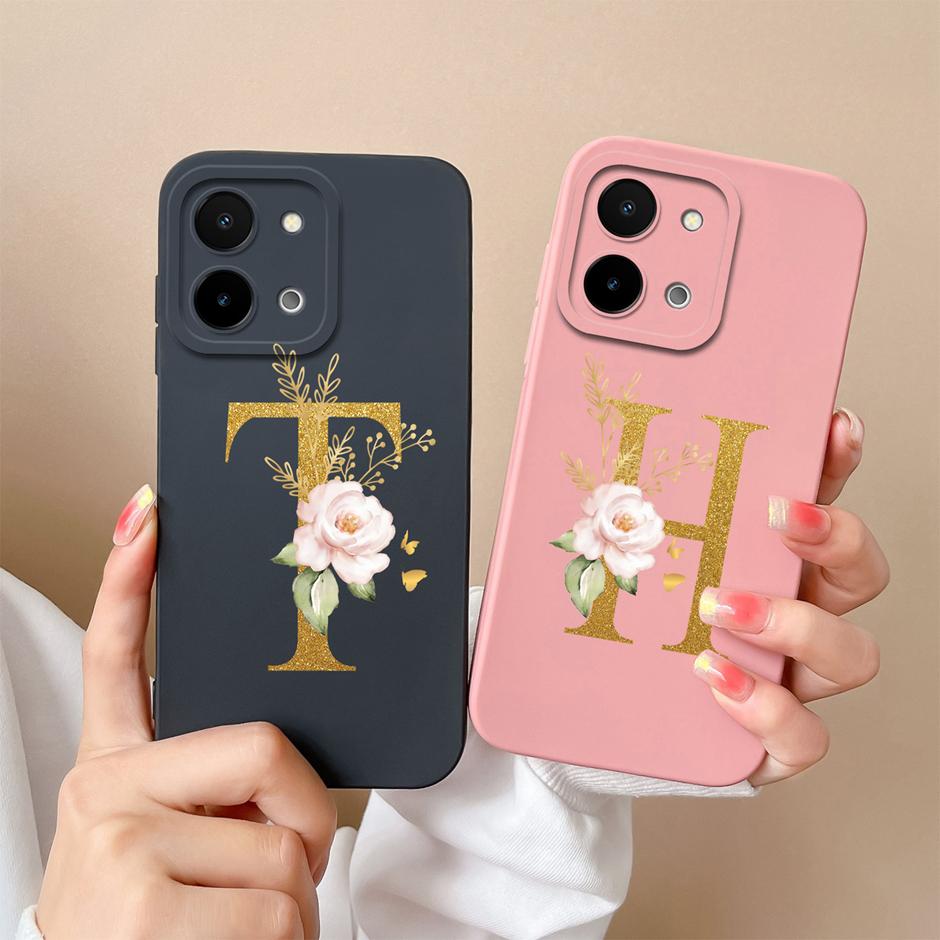 Чехол для Vivo Y28 4G 5G Цветочный рисунок 26 Букв Жидкий силикон ТПУ Задняя крышка для VivoY28 4G 5G Продвинутое ощущение Чехол для пары Оболочка