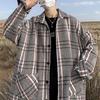 Модная винтажная клетчатая свободная шерстяная мужская одежда Корейский отложной воротник Осень Зима Длинный рукав Повседневная Карманы Смесовая
