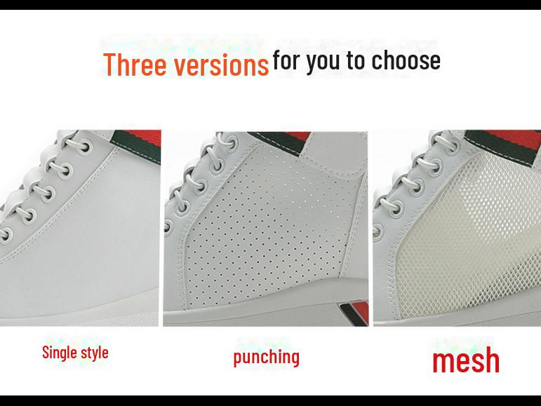 Женские кроссовки на танкетке высотой 8 см с липучками, корейский стиль, белые - весна/лето 2024 г.