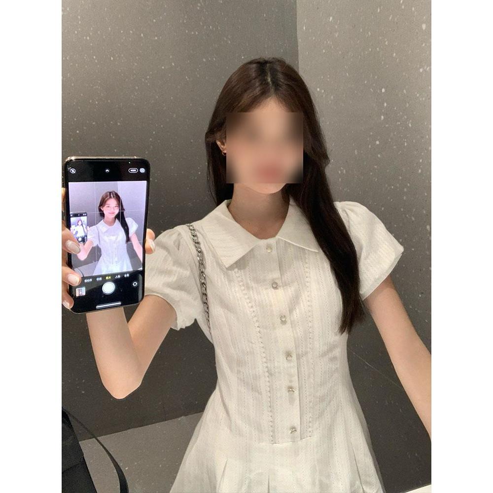 Девичий стиль, стиль преппи, белая блузка с рукавами-фонариками, платье, женский летний темперамент, талия, маленький человек, милая короткая юбка