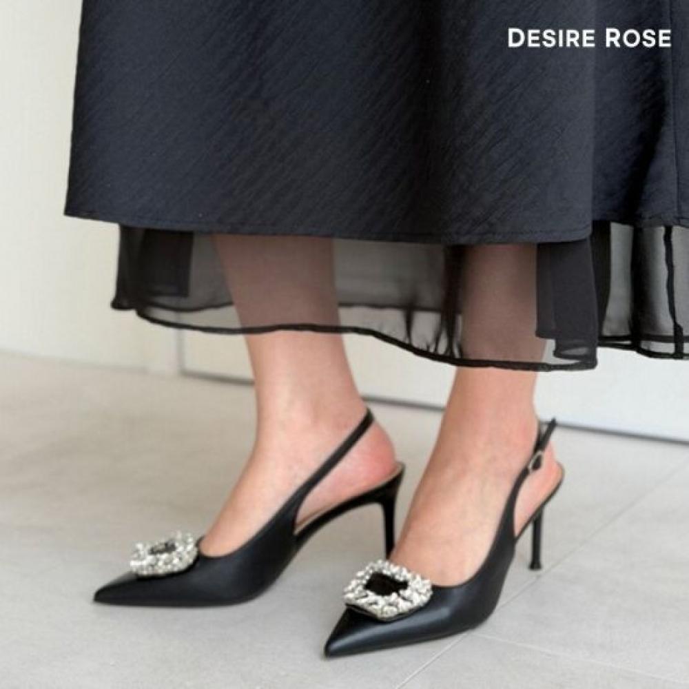 Desire Rose Women Cowhide Cubic Slingback Heel Shoes
