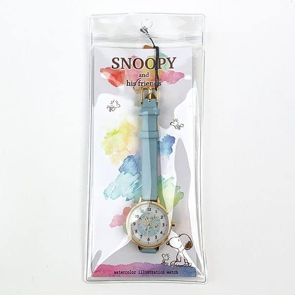 [Fieldwork] Women's Watch Snoopy Analog Leather Belt Watercolor Illustration Blue PNT033-3