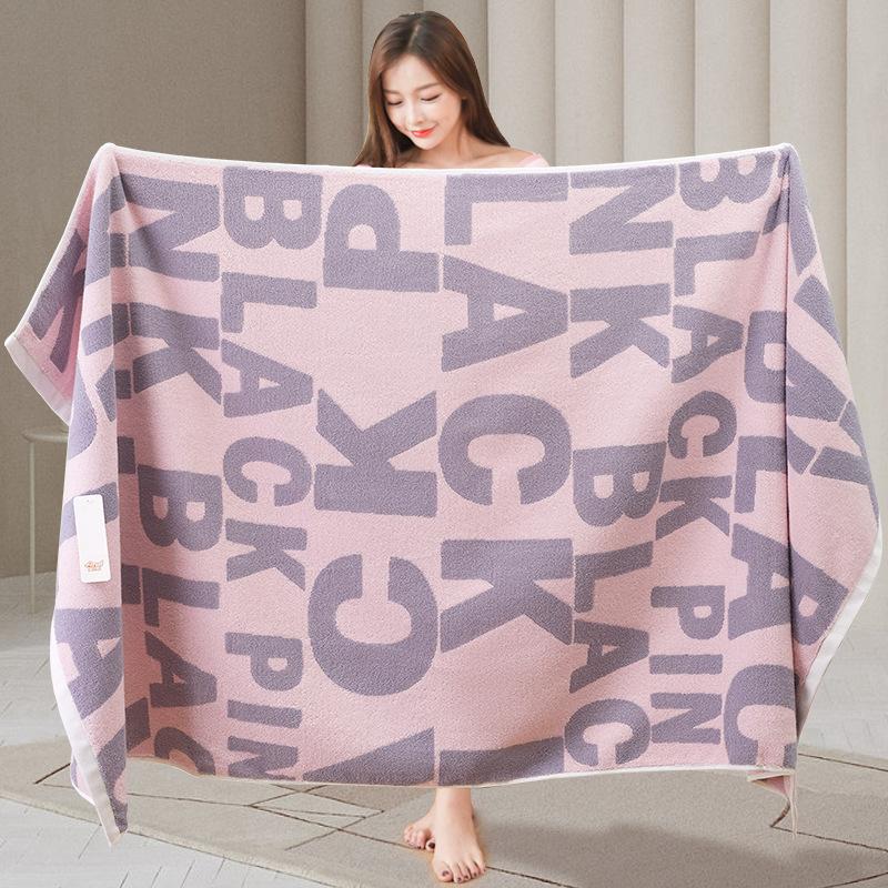 70x 140см Утолщенное Супервпитывающее Банное Полотенце из Чистого Хлопка, Жаккардовое Бытовое Милое Банное Полотенце, Розовое и Желтое Полотенце-Обертывание для Женщин, 1 шт.