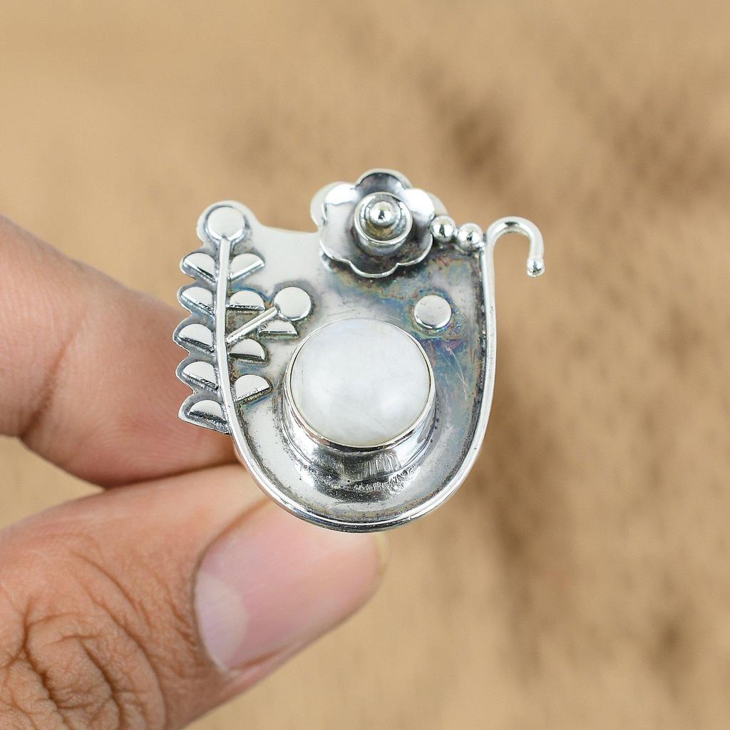 Распродажа ко Дню матери Круглый камень Лунный камень-радуга Серебро 925 пробы Бохо Цветок Новое кольцо