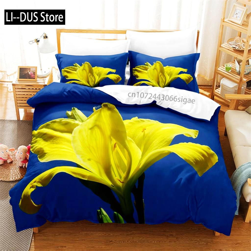 Yellow Flowers Queen Bedding Sets Duvet Cover Set Bedding Digital Printing King Size Duvet Cover Set Bedding Set