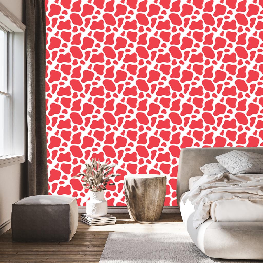 Cow Patches Wallpaper Coral, Red and White for Living Room and Bedroom 50x1000