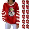 Women's Loose And Comfortable Drawstring V-neck Long Sleeved Christmas Print Hoodie