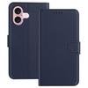 For iPhone 16 Leather Case Wallet Stand Solid Color Anti Drop Phone Cover - Black