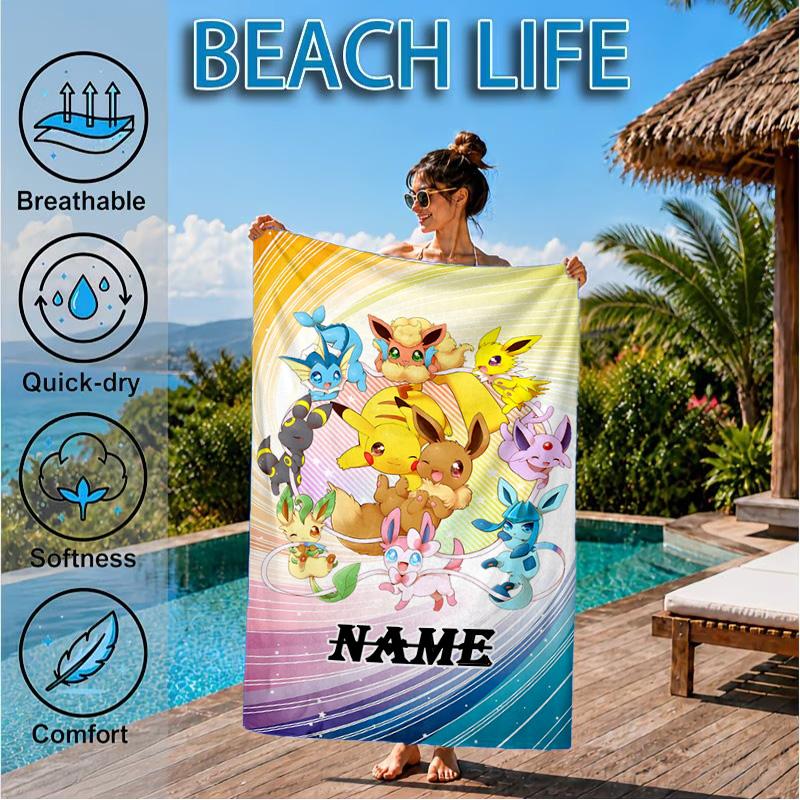 Custom Name Pika Microfiber Beach Towel, Quick-Dry, for Summer Travel, Beach Essential, Picnic Essentials, Swimming Pool
