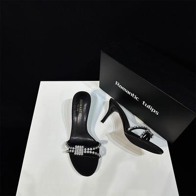 Мода 2025, Туфли-стилеты на высоком каблуке с острым носком и стразами, Женские высококлассные и изысканные крутые шлепанцы, Летние модные сандалии