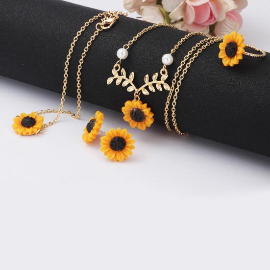 5Pcs/Set Мода Подсолнечник Кулон Ожерелье Серьги-гвоздики Кольцо Браслет Ювелирные изделия
