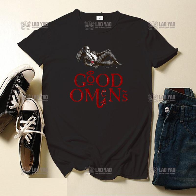 Unisex T Shirt Good Ounisexs Crowley And Aziraphale Awesome Artwork Printed Tshirt For Male Graphic Unisex Tops Tees ONeck Camiseta