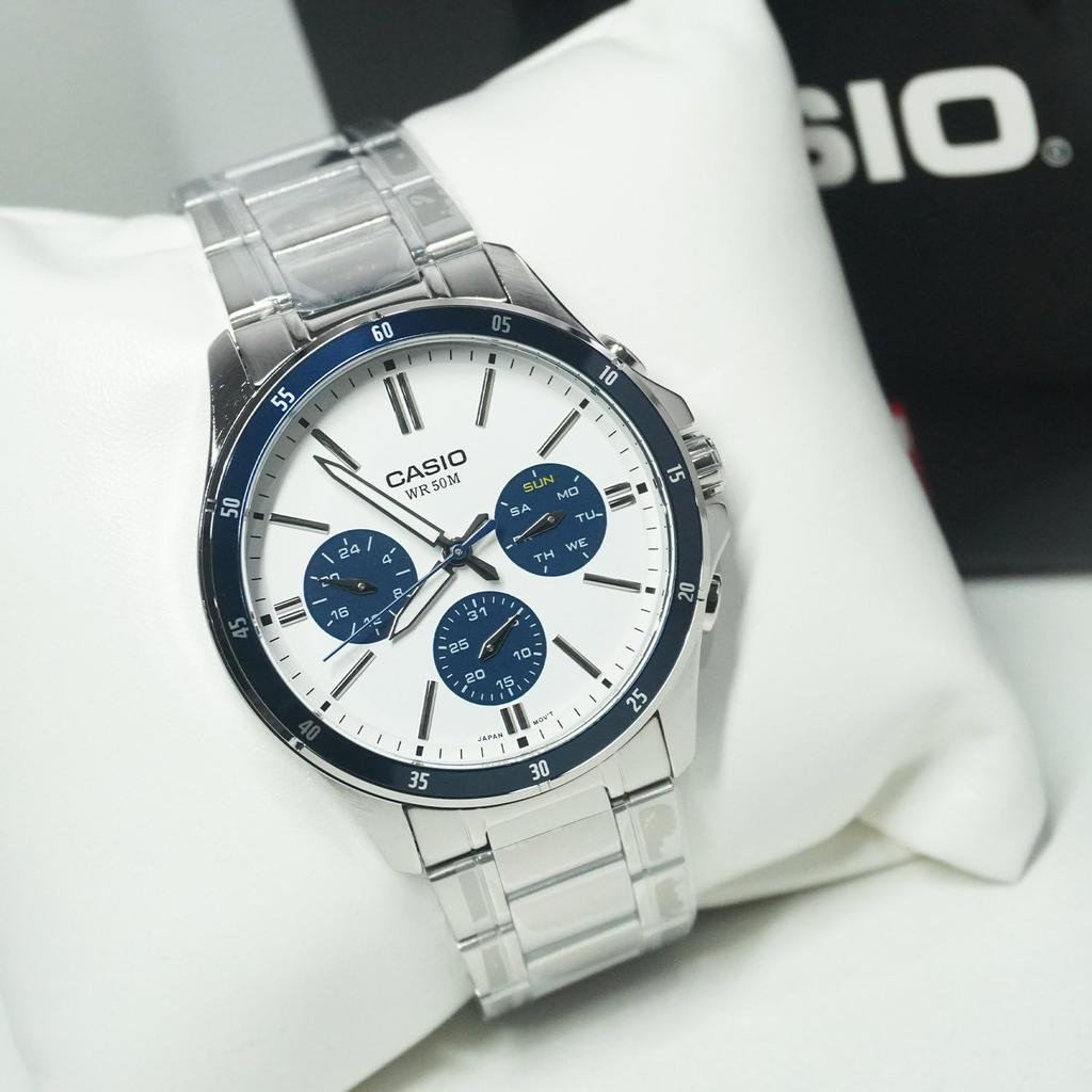 CASIO Enticer Analog White Dial Watch Silver Bracelet Men's MTP-1374D-7A2VDF
