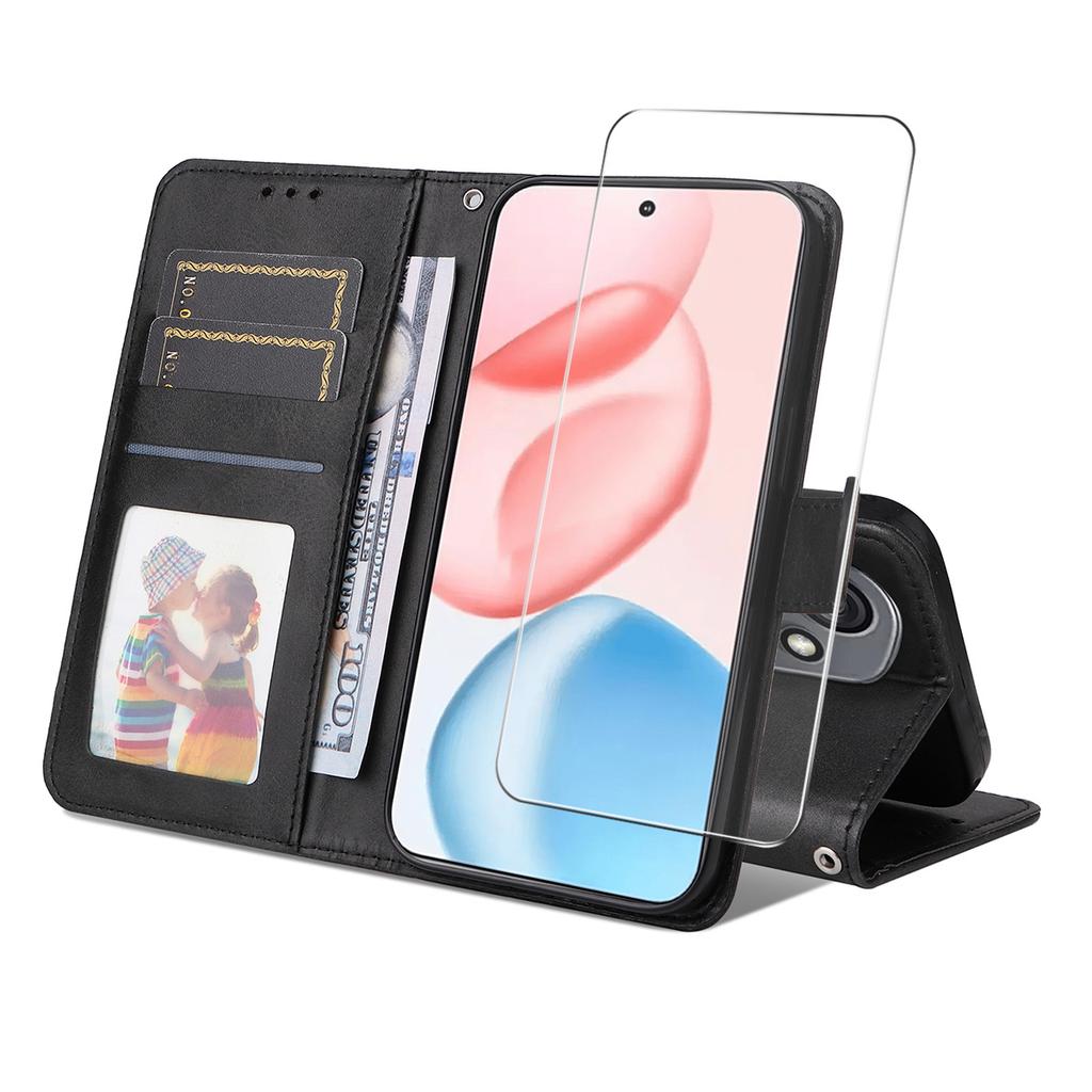 For Honor 400 5G (Global) PU Leather Wallet Case ENKAY HAT PRINCE Phone Stand Cover with Tempered Glass