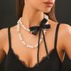 Wind Retro Beaded Necklace Temperament Imitation Pearl Neck Chain Small Fragrant Ribbon Bow French Necklace