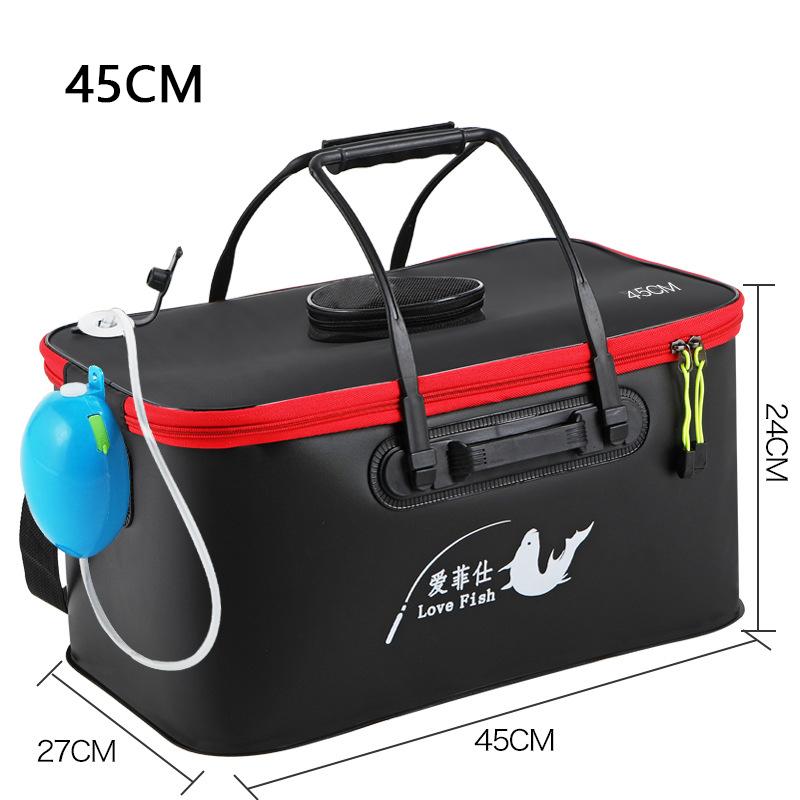 Foldable Wear-resistant Waterproof EVA Fishing Barrel Fishing Box Tools Box Optional Rechargeable Oxygen Pump 30cm/35cm/40cm/45cm/50cm Size Choices