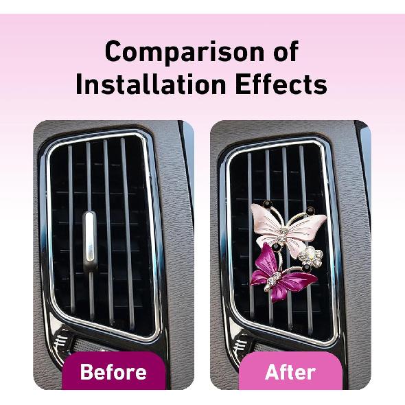 4 PCS Dual Butterfly Car Air Vent Clips, Car Air Vent Shimmering Rhinestone Butterfly Decoration Clips, Smell Diffuser for Horizontal Vertical AC