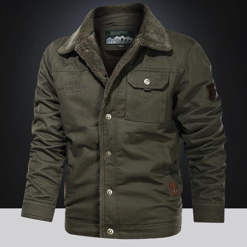 New Winter Men's Lamb Wool Coat Workwear Cotton Jacket for Young and Middle-aged People Large Size Hooded Plus Velvet Thickened Cotton Jacket