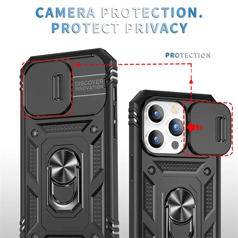 Ударопрочный Защитный Чехол с Защитой Линзы Для iPhone 17 16 15 14 13 12 Pro Max Plus 13mini Чехол Бронированный с Кольцом-Подставкой для iphone17 Pro Max