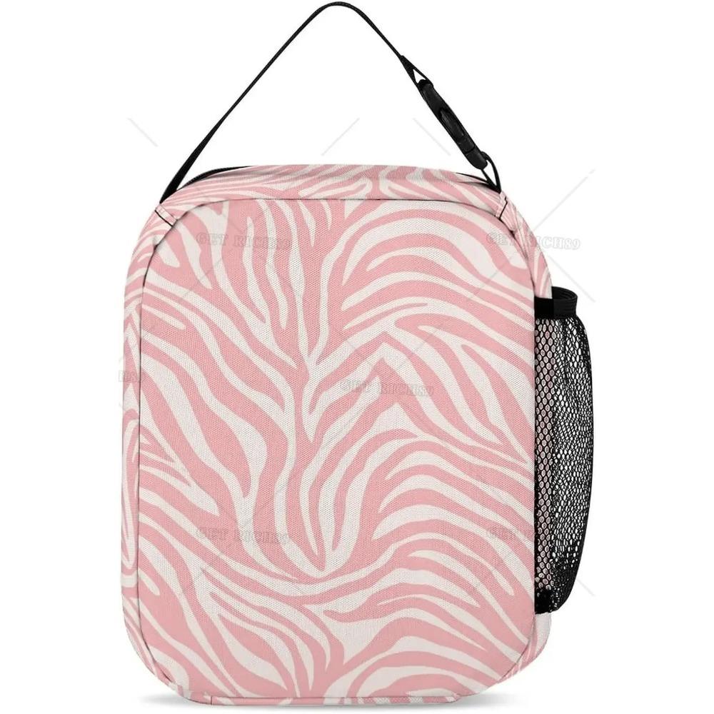 Сумка для ланча с принтом из разноцветной кожи животных, розовая, в полоску зебры, изолированная, большая, многоразовая, герметичная сумка для ланча ForWork
