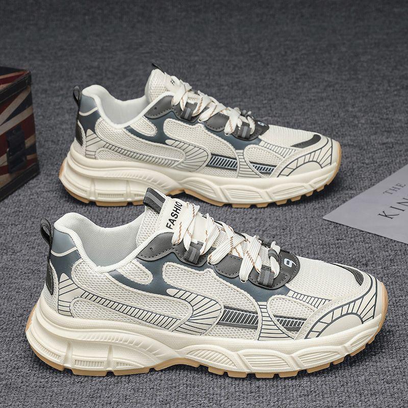 Новый стиль мужской обуви на лето Дышащая сетчатая спортивная обувь для мужчин Модная универсальная толстая подошва Нескользящая повседневная беговая обувь Обувь для папы