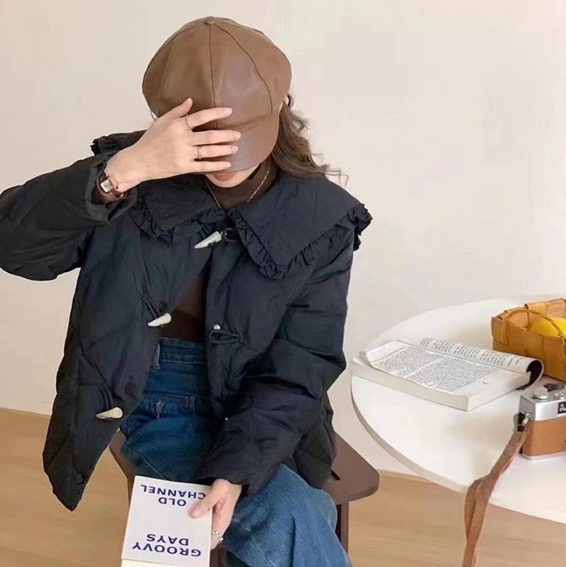 Милая женская куртка-пуховик Baby Face 2024 года, зимняя, новая, уменьшающая возраст, с роговой пряжкой, теплое маленькое пальто прилив