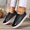 Fashion 2025 New Women Sneakers Fashion Glitter Leather Flat Shoes Big Size Shoes Woman Comfort Lace-up Casual Sneakers Zapatos De Mujer