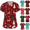 Women's Fashion V-neck Short Sleeve Workwear With Pockets Christmas Printed Tops