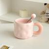 Ceramic Mug with Lid + Spoon Cute Female Office Coffee Cup Contrast Couple Household Water Cup