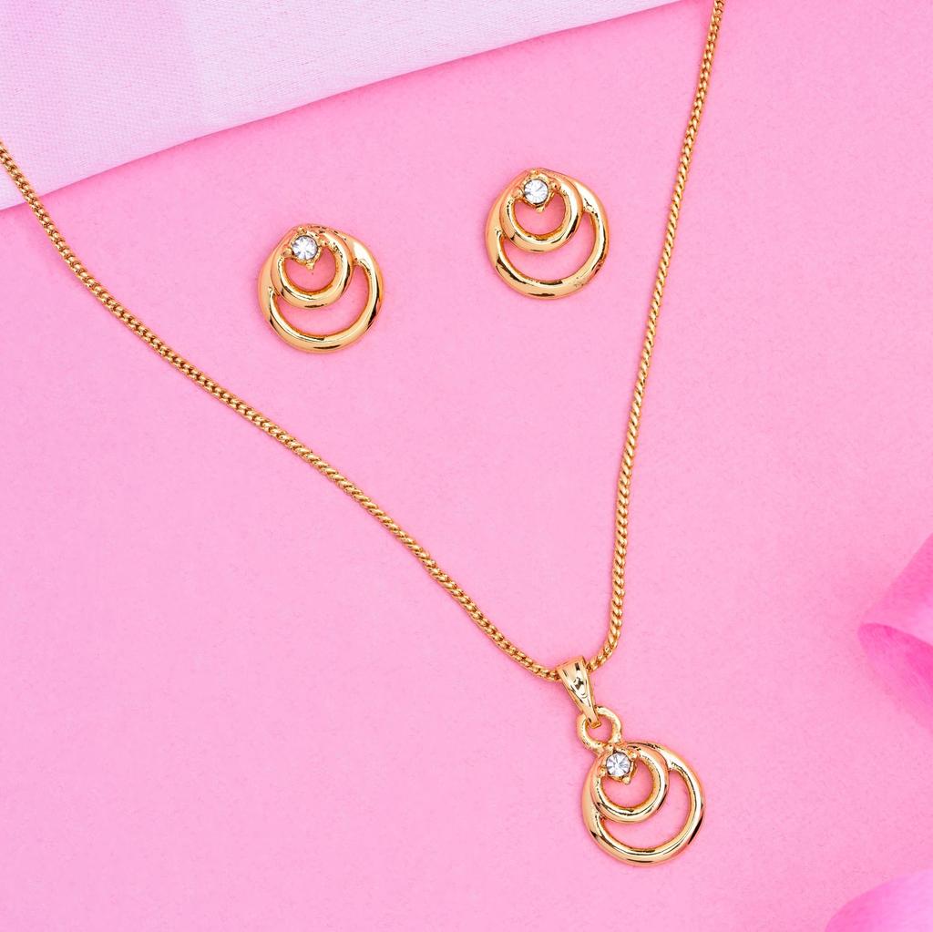 Estele 24k Gold Plated Spiral Pendant Set with Rhinestones for Women/Girls