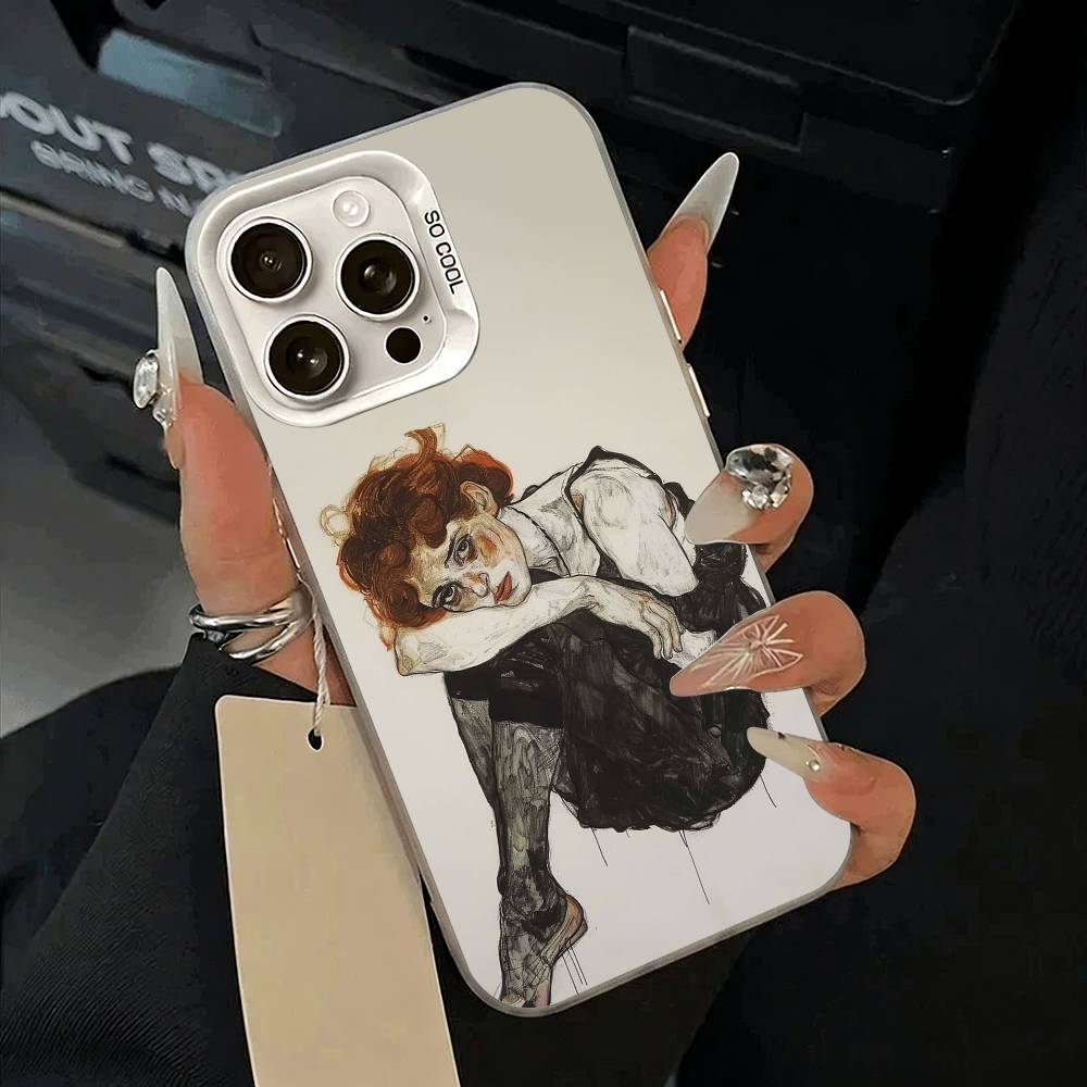 E-Egon S-Schiele Чехол для телефона для iPhone 17,16,15,14,13,12,11 Plus,Pro Max,XS,бело-серебристый чехол для телефона