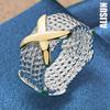 925 Sterling Silver Mother of Gold X Ring Fashion Wedding Jewelry